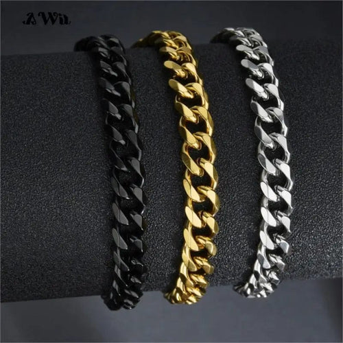 Planet Gates Black / 230mm / 9mm Width Awit Miniamlist Men Bracelet Gold Jewelry Street Style Stainless Steel 316L 18k Gold Plated Cuban Chain Bracelets For Women