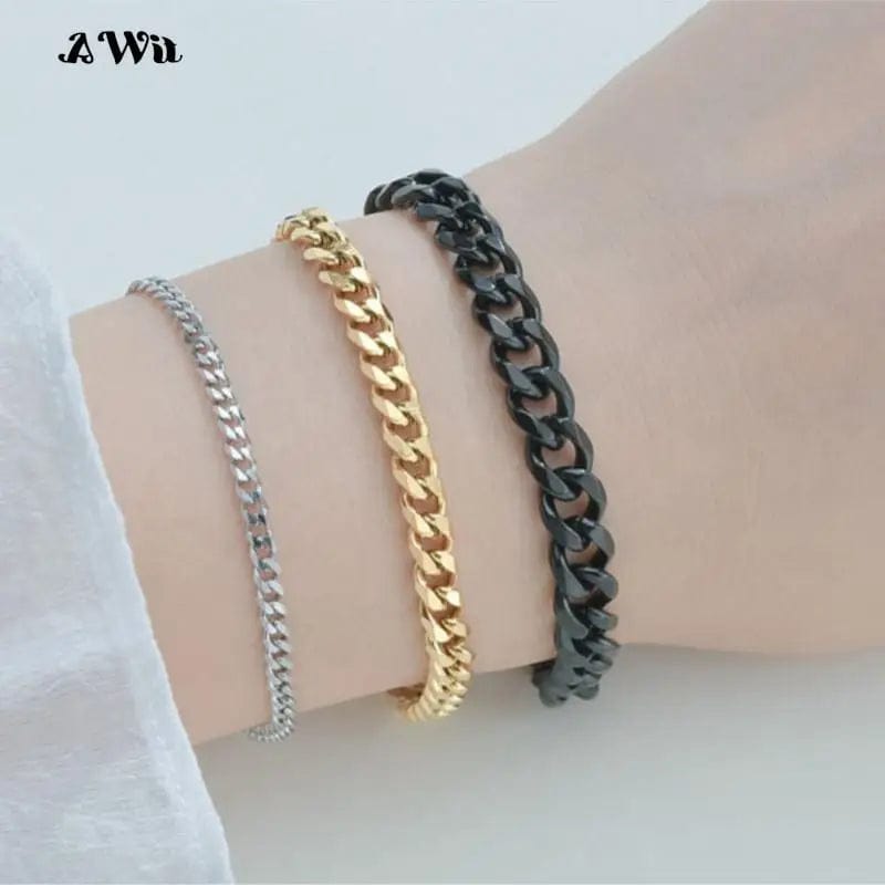 Planet Gates Black / 230mm / 9mm Width Awit Miniamlist Men Bracelet Gold Jewelry Street Style Stainless Steel 316L 18k Gold Plated Cuban Chain Bracelets For Women