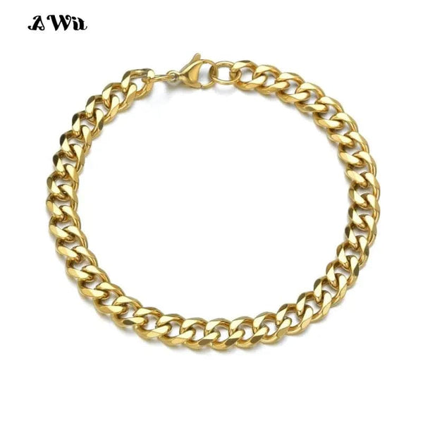 Planet Gates Black / 230mm / 9mm Width Awit Miniamlist Men Bracelet Gold Jewelry Street Style Stainless Steel 316L 18k Gold Plated Cuban Chain Bracelets For Women