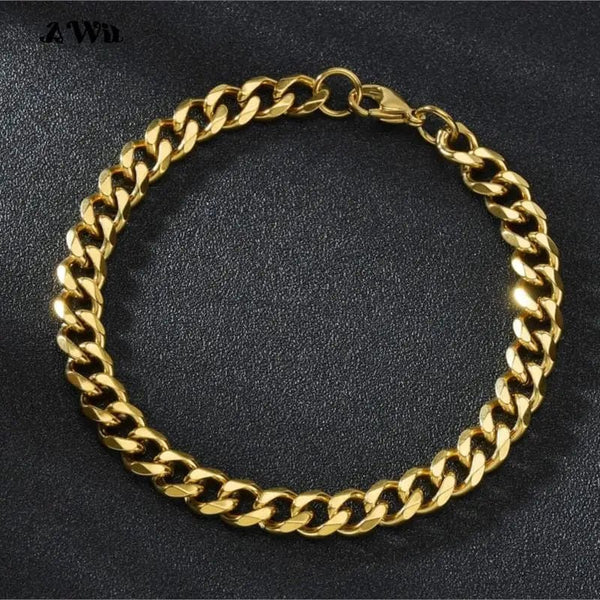 Planet Gates Black / 230mm / 9mm Width Awit Miniamlist Men Bracelet Gold Jewelry Street Style Stainless Steel 316L 18k Gold Plated Cuban Chain Bracelets For Women