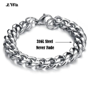 Planet Gates Black / 230mm / 9mm Width Awit Miniamlist Men Bracelet Gold Jewelry Street Style Stainless Steel 316L 18k Gold Plated Cuban Chain Bracelets For Women