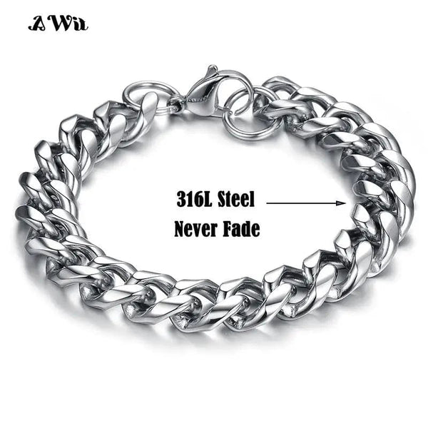 Planet Gates Black / 230mm / 9mm Width Awit Miniamlist Men Bracelet Gold Jewelry Street Style Stainless Steel 316L 18k Gold Plated Cuban Chain Bracelets For Women