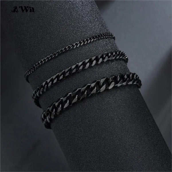 Planet Gates Black / 230mm / 9mm Width Awit Miniamlist Men Bracelet Gold Jewelry Street Style Stainless Steel 316L 18k Gold Plated Cuban Chain Bracelets For Women