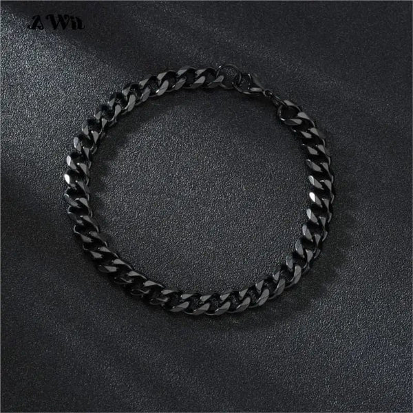 Planet Gates Black / 230mm / 9mm Width Awit Miniamlist Men Bracelet Gold Jewelry Street Style Stainless Steel 316L 18k Gold Plated Cuban Chain Bracelets For Women