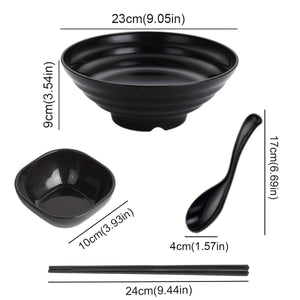 Planet Gates Black / 23cm 1 Set Ramen Bowl Set With Chopsticks Spoon Plate, Asian Black Bowls For Soup, Rice Noodles, Ramen, Instant Noodles, For Home Kitchen Restaurant Hotel, Kitchen Supplies, Tableware Accessories