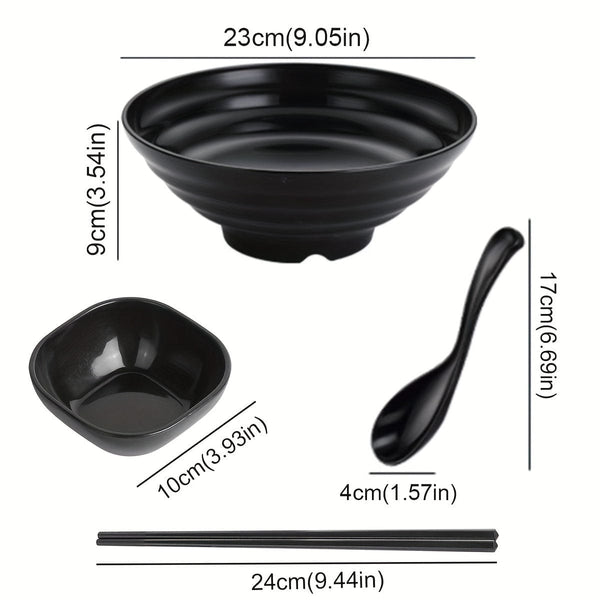 Planet Gates Black / 23cm 1 Set Ramen Bowl Set With Chopsticks Spoon Plate, Asian Black Bowls For Soup, Rice Noodles, Ramen, Instant Noodles, For Home Kitchen Restaurant Hotel, Kitchen Supplies, Tableware Accessories