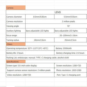 Planet Gates black / 2m 3.9mm/5.5mm/8.5mm Articulating Borescope 2 Way 420 Degree Steering Industrial Endoscope 5"  IPSScreen Waterproof Video Camera Fo