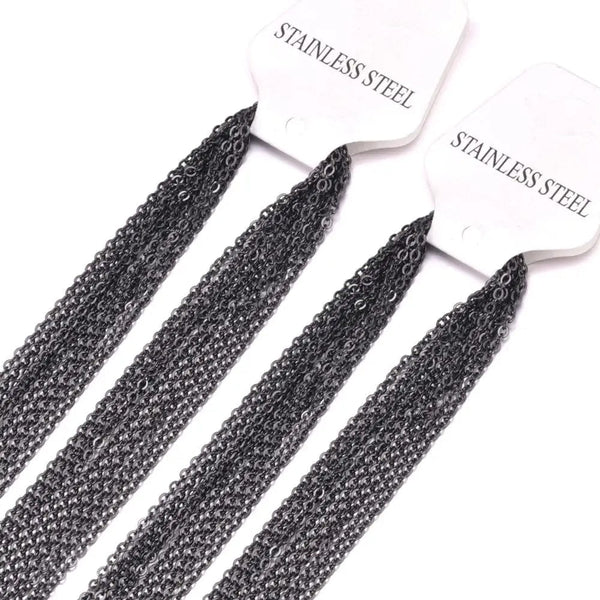 Planet Gates black / 2mm 45cm 18inch LUXUSTEEL 10Pcs/Lot Stainless Steel Chains 2mm/1mm O Shape Rolo Link Cuban Long Necklace For Women Pendant DIY Jewelry Wholesale
