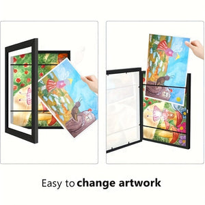 Planet Gates Black 2pcs 2pcs/set Art Frames, A4 Front Open Picture Frames, Wooden Wall-mounted Frames, Modern Home Transparent Frames, Flip Wooden Magnetic Frames, For Storing And Displaying Artworks, Graffiti, Awards, And Certificates,