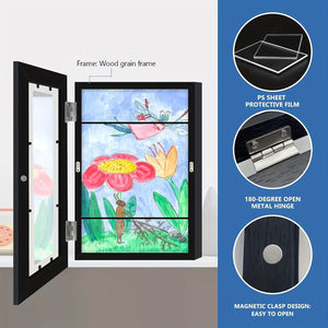 Planet Gates Black 2pcs 2pcs/set Art Frames, A4 Front Open Picture Frames, Wooden Wall-mounted Frames, Modern Home Transparent Frames, Flip Wooden Magnetic Frames, For Storing And Displaying Artworks, Graffiti, Awards, And Certificates,