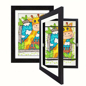 Planet Gates Black 2pcs 2pcs/set Art Frames, A4 Front Open Picture Frames, Wooden Wall-mounted Frames, Modern Home Transparent Frames, Flip Wooden Magnetic Frames, For Storing And Displaying Artworks, Graffiti, Awards, And Certificates,