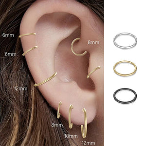 Planet Gates Black 2pcs / 3Pairs  6 8 10mm 2/6PCS Seamless 316L Stainless Steel Classic Nose Ring for Men Women Hoop Earrings Septum Helix Tragus Ear Piercing Jewelry 18G