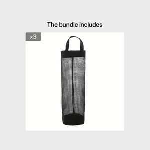 Planet Gates Black*3 1pc Waterproof Wall Mount Plastic Bag Holder for Kitchen Grocery Dispenser - Convenient and Space-Saving Mesh Storage Bag