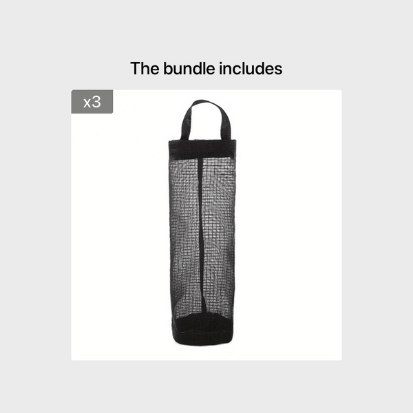 Planet Gates Black*3 1pc Waterproof Wall Mount Plastic Bag Holder for Kitchen Grocery Dispenser - Convenient and Space-Saving Mesh Storage Bag