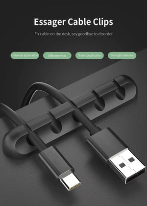 Planet Gates Black 3 hole NNBILI Cable Holder Clips Cable Organizer Silicone USB Cable Winder Management Clips Self Adhesive for Mouse Keyboard Headset