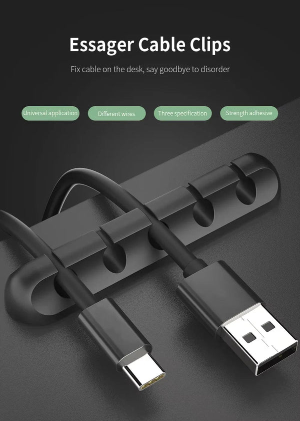 Planet Gates Black 3 hole NNBILI Cable Holder Clips Cable Organizer Silicone USB Cable Winder Management Clips Self Adhesive for Mouse Keyboard Headset