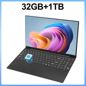 Planet Gates Black 32GB Ram 1TB ROM 15.6 Inch Laptop 32GB Ram 2TB SSD Windows 11 Notebook Pc Gamer Intel N5095 Office Computer with Backlit Fingerprint Wifi Camera