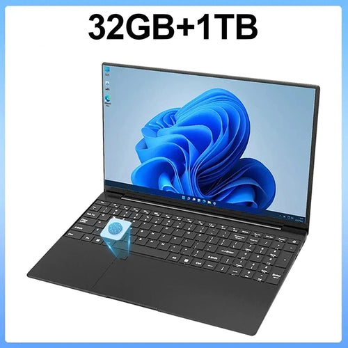 Planet Gates Black 32GB Ram 1TB ROM 15.6 Inch Laptop 32GB Ram 2TB SSD Windows 11 Notebook Pc Gamer N5095 Office Computer with Backlit Fingerprint Wifi Camera