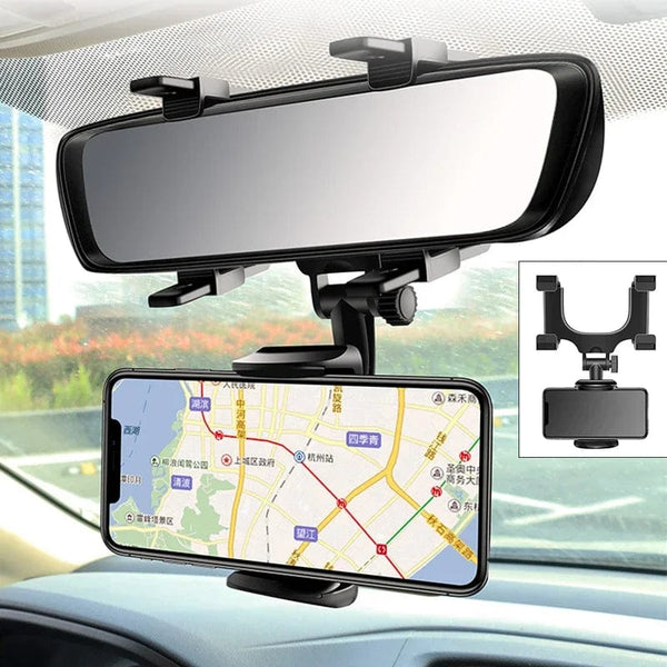 Planet Gates black 360° Car Rearview Mirror Mobile Phone Holder for Car Mount Smartphone GPS Holder Support Rotating Adjustable Telescopic Phone