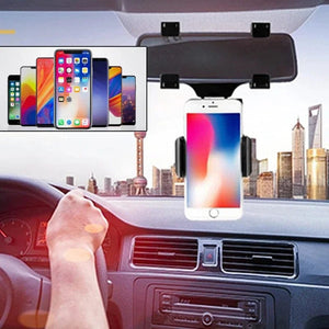 Planet Gates black 360° Car Rearview Mirror Mobile Phone Holder for Car Mount Smartphone GPS Holder Support Rotating Adjustable Telescopic Phone