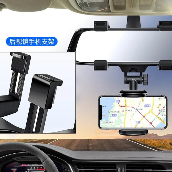 Planet Gates black 360° Car Rearview Mirror Mobile Phone Holder for Car Mount Smartphone GPS Holder Support Rotating Adjustable Telescopic Phone