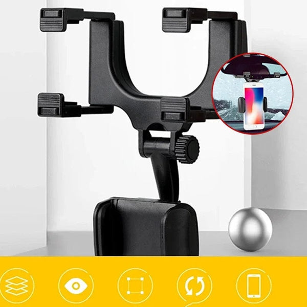 Planet Gates black 360° Car Rearview Mirror Mobile Phone Holder for Car Mount Smartphone GPS Holder Support Rotating Adjustable Telescopic Phone