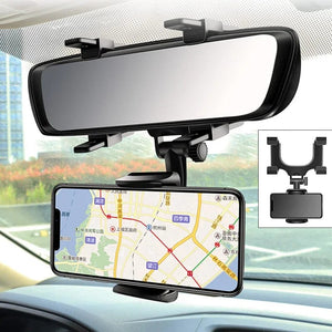 Planet Gates black 360° Car Rearview Mirror Mobile Phone Holder for Car Mount Smartphone GPS Holder Support Rotating Adjustable Telescopic Phone