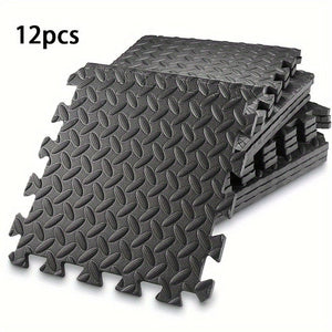 Planet Gates Black 4/12pcs Sports Protective Sports Mat EVA Leaf Pattern Floor Mat Yoga Fitness Non-slip Splicing Thickened Shock Absorption Mat, 30*30cm
