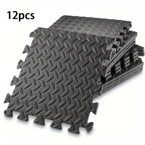 Planet Gates Black 4/12pcs Sports Protective Sports Mat EVA Leaf Pattern Floor Mat Yoga Fitness Non-slip Splicing Thickened Shock Absorption Mat, 30*30cm
