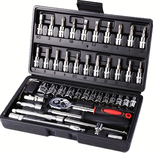 Planet Gates Black 46pcs Motorcycle And Car Repair Toolkit: Ratchet Torque Wrench, Wrench, Screwdriver, Socket Set - Perfect For Motorcycle And Car Repairs!