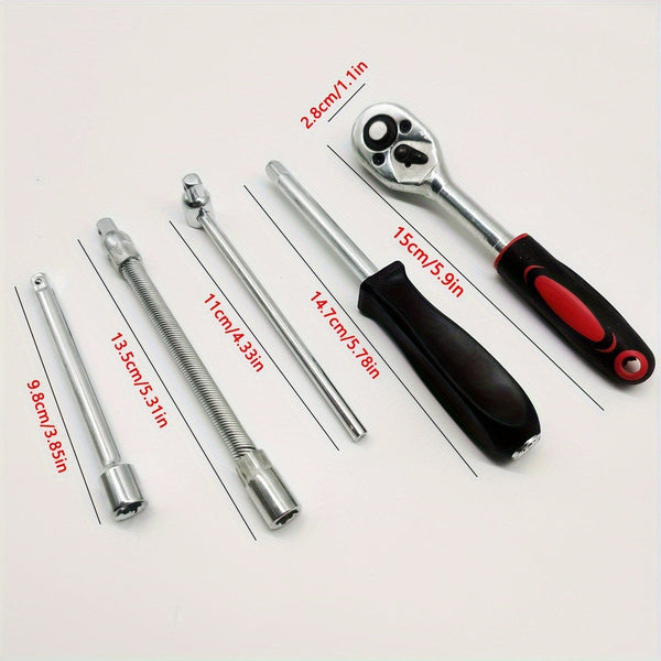 Planet Gates Black 46pcs Motorcycle And Car Repair Toolkit: Ratchet Torque Wrench, Wrench, Screwdriver, Socket Set - Perfect For Motorcycle And Car Repairs!