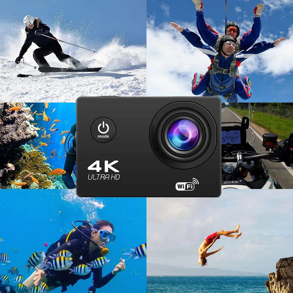 Planet Gates Black 4K Action Camera 1080P/30FPS WiFi 2.0" 170D Underwater Waterproof Helmet Video Recording Camera Sports Cameras Outdoor Mini Cam