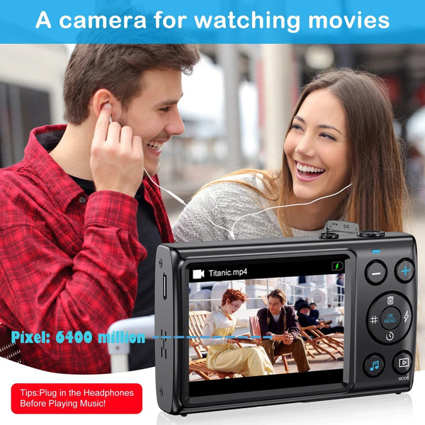 Planet Gates black 4K Digital Cameras for Photography 18X Digital Zoom Children Photo Cameras 64MP Auto Focus Vlogging Video Camera for YouTube