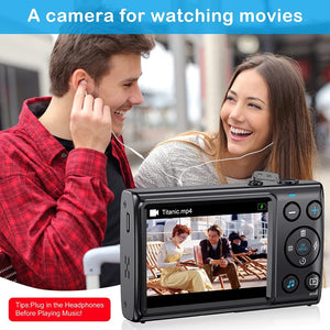 Planet Gates black 4K Digital Cameras for Photography 18X Digital Zoom Children Photo Cameras 64MP Auto Focus Vlogging Video Camera for YouTube