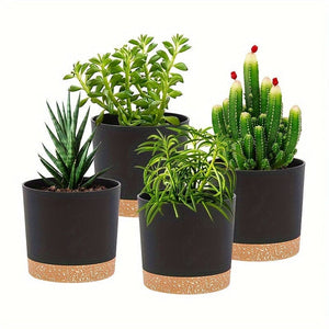 Planet Gates Black - 4Pack 4pcs Plant Pots, Planters For Indoor Plants With Drainage Holes And Removable Base, Modern Decorative For Outdoor Garden Planters, 12.7cm