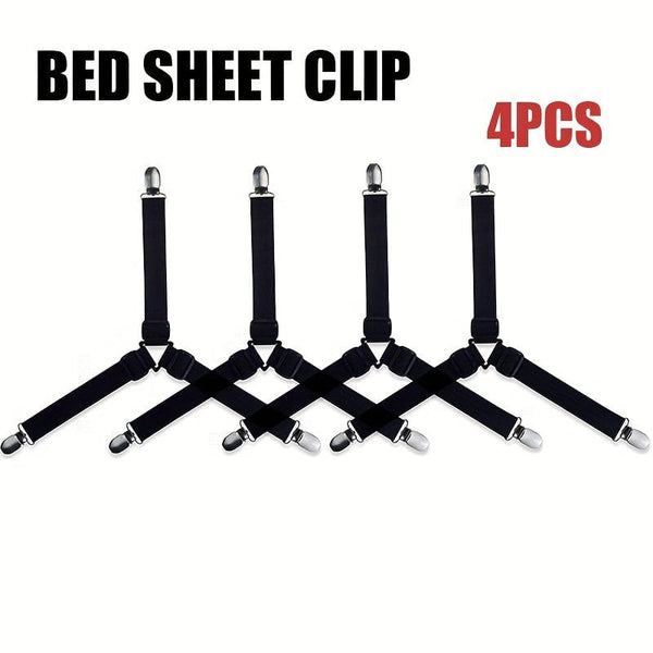 Planet Gates Black / 4pcs. 4pcs Triangle Household Bed Sheet Fixers, Adjustable Elastic Sofa Bed Sheet Fixing Clips, Tablecloth Fixing Belt, Anti-running Anti-slip Sheet Buckles