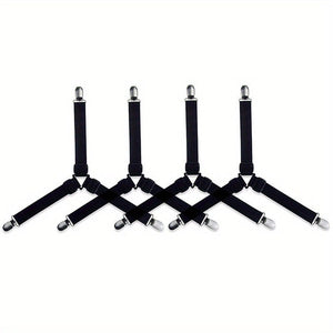 Planet Gates Black / 4pcs. 4pcs Triangle Household Bed Sheet Fixers, Adjustable Elastic Sofa Bed Sheet Fixing Clips, Tablecloth Fixing Belt, Anti-running Anti-slip Sheet Buckles