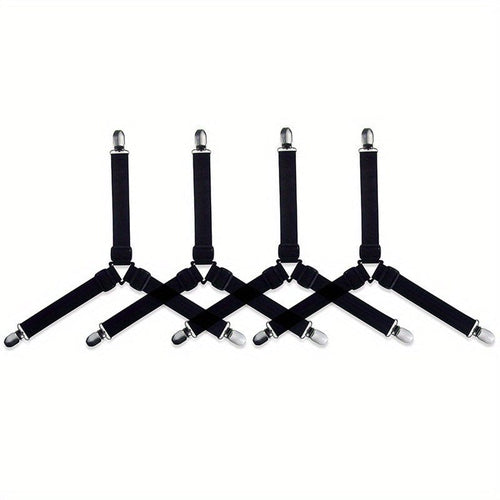 Planet Gates Black / 4pcs. 4pcs Triangle Household Bed Sheet Fixers, Adjustable Elastic Sofa Bed Sheet Fixing Clips, Tablecloth Fixing Belt, Anti-running Anti-slip Sheet Buckles