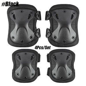 Planet Gates Black- 4Pcs / One Size 4Pcs/Set Military Tactical Multicam Knee & Elbow Pads,Adjustable Skate Protective Pad Army Combat Airsoft Hunting Safety Gear