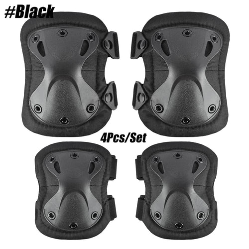 Planet Gates Black- 4Pcs / One Size 4Pcs/Set Military Tactical Multicam Knee & Elbow Pads,Adjustable Skate Protective Pad Army Combat Airsoft Hunting Safety Gear