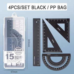Planet Gates Black 4Pcs/Set M&G Aluminium Ruler Set Maths Drawing Metal Ruler  Stationery Rulers Mathematical for School
