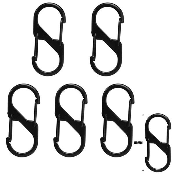 Planet Gates Black - 50mm(5pcs) 5Pcs S Type Zinc Alloy Carabiner with Lock Mini Keychain Hook Anti-Theft Outdoor Camping Backpack Buckle Key-Lock Accessories
