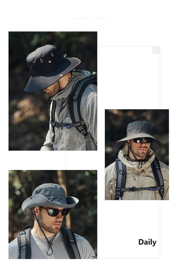 Planet Gates black / 58-60cm Men's Sunshade Large Eaves Sun Hat Riding Hiking Fishing Outdoor fisherman's Cap Fashion Sun Hat Windproof Sun Hats