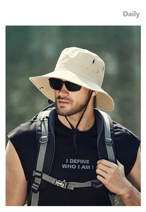 Planet Gates black / 58-60cm Men's Sunshade Large Eaves Sun Hat Riding Hiking Fishing Outdoor fisherman's Cap Fashion Sun Hat Windproof Sun Hats