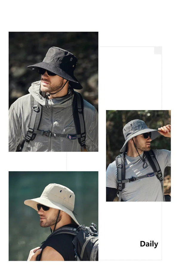 Planet Gates black / 58-60cm Men's Sunshade Large Eaves Sun Hat Riding Hiking Fishing Outdoor fisherman's Cap Fashion Sun Hat Windproof Sun Hats