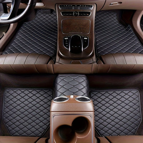Planet Gates Black 5pcs Car Floor Mats, Universal Waterproof Front & Rear Seats Floor Mats, PU Leather Car Interior Accessories