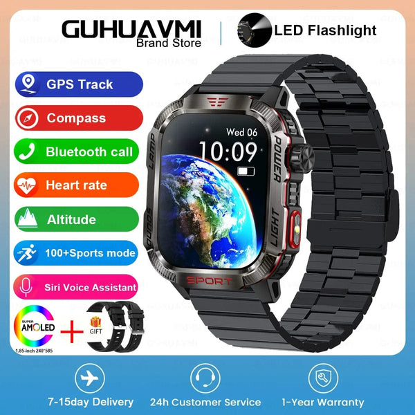 Planet Gates Black / 600mAh battery 2024 New For Xiaomi Military Smart Watch Men 1.96 inch GPS Compass IP68 Bluetooth call Outdoor Sports Fitness Tracker Smartwatch