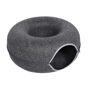 Planet Gates Black / 60x60x28cm Donut Cat Bed for 2 Cats Pet Cat Tunnel Toys Kitten House Basket Interactive Play Toys for Cats Natural Felt Rabbit Cave Nest