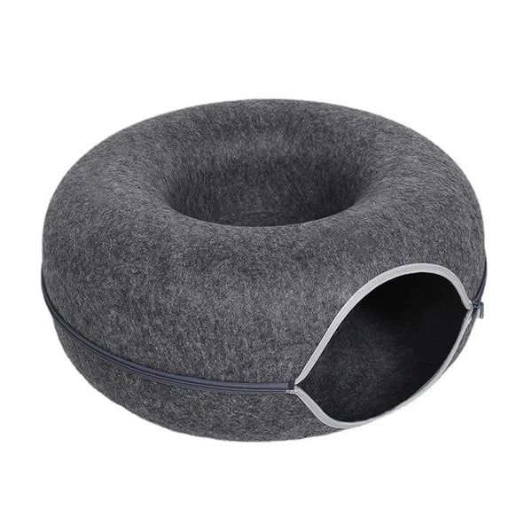 Planet Gates Black / 60x60x28cm Donut Cat Bed for 2 Cats Pet Cat Tunnel Toys Kitten House Basket Interactive Play Toys for Cats Natural Felt Rabbit Cave Nest