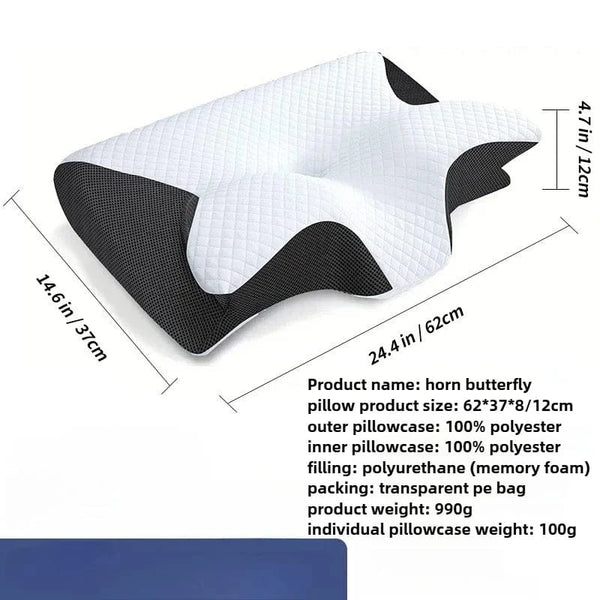 Planet Gates Black / 62x37x8-10cm 1pcs Butterfly Sleep Memory Neck Pillow Slow Rebound Comfortable Memory Foam Sleep Pillow Cervical Orthopedic Neck Massage Bed Pillow